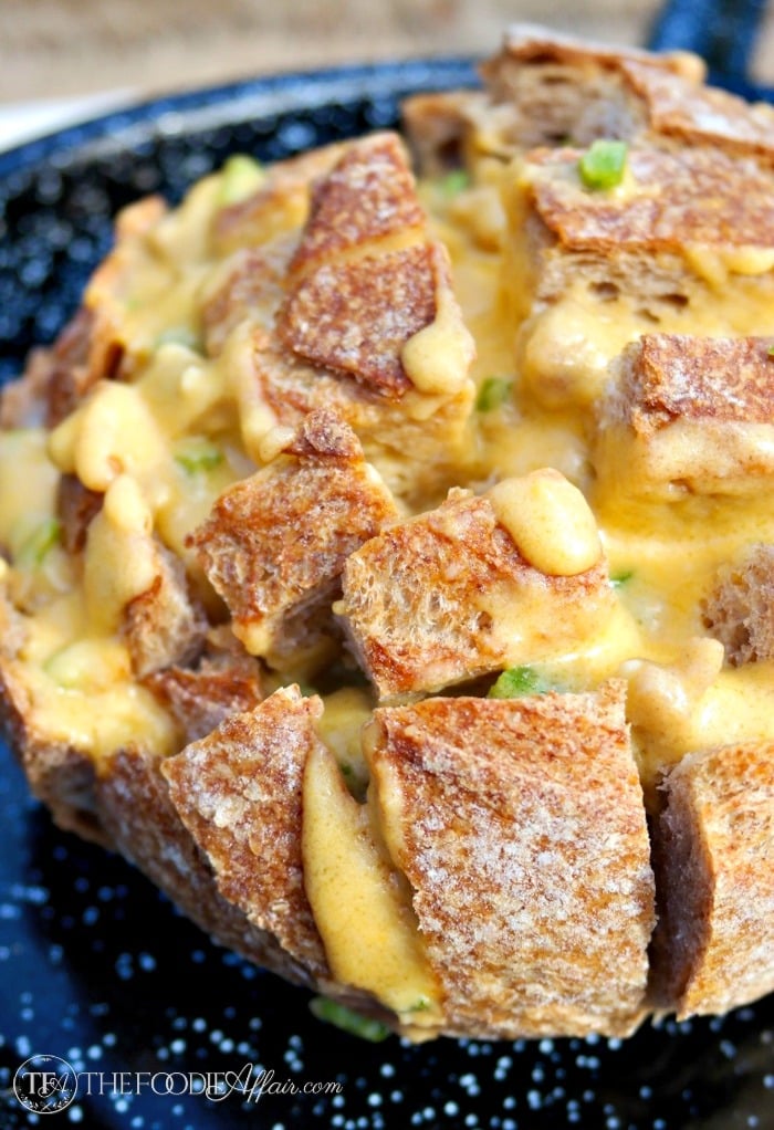 Cheesy Cheddar Pull Apart Bread with sausage and jalapeños is the ultimate party appetizer!